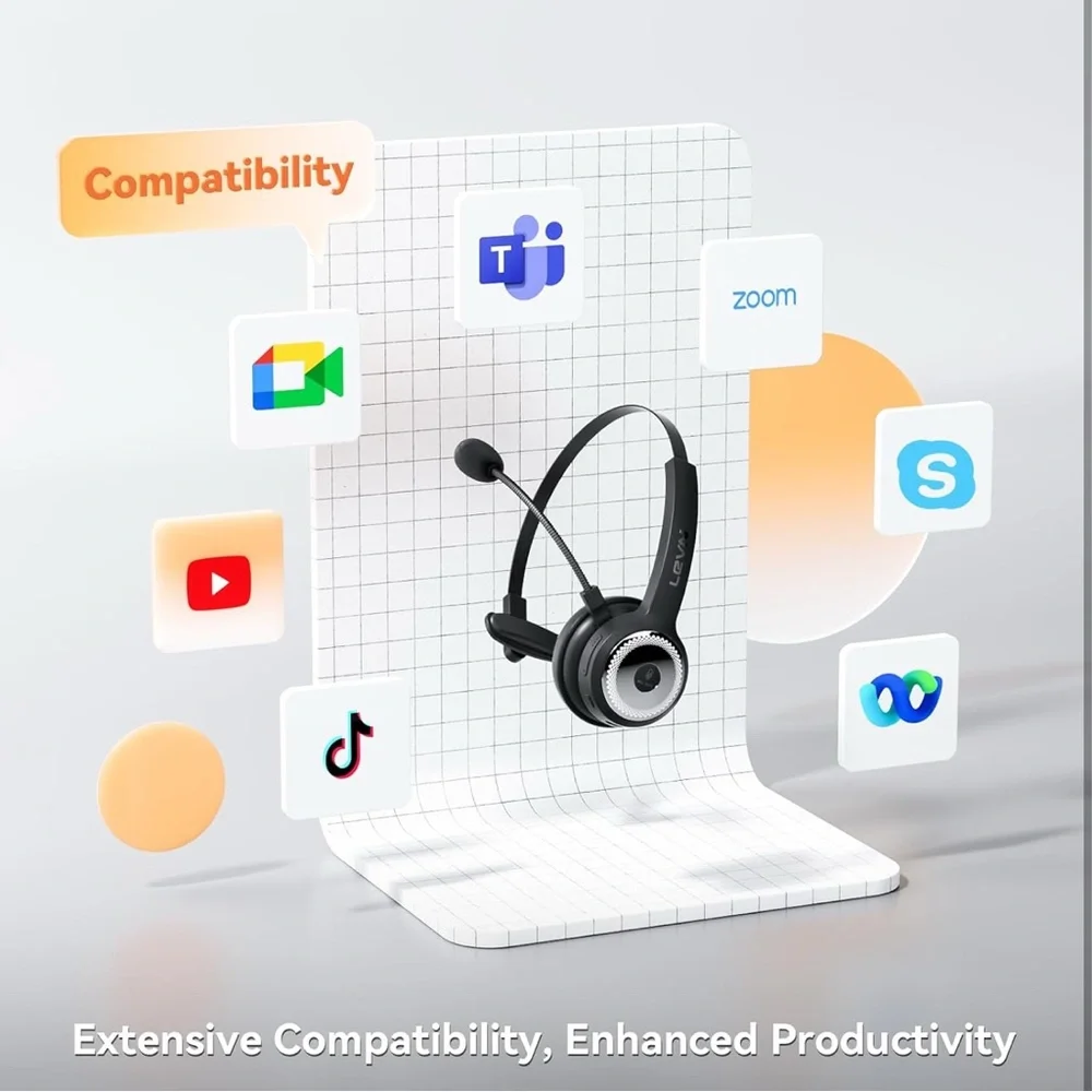 NEW Wireless Headset with Charging Base&Mic AI Noise Cancellation, 45H TalkTimes